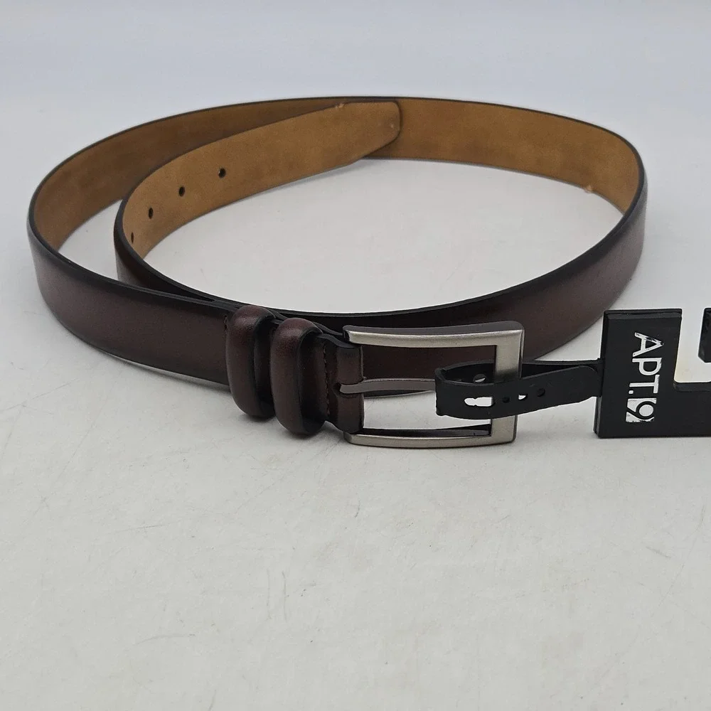 Apt. 9 Belt Brown Leather Mens 34-36 Gunmetal Buckle New